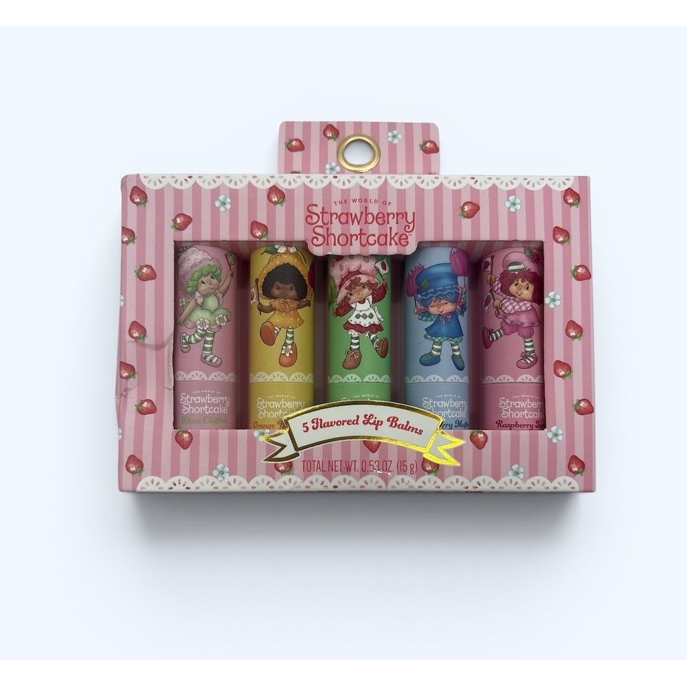 Set Of 5‎ Strawberry Shortcake Scented Flavored Lip Balms Taste Beauty NEW